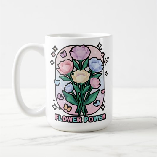 Mug Fleur Power Dessin Animé Simple Couleur Blanc (Gauche)