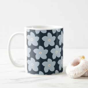Mug Fleur Rétro Bleu Clair Et Bleu Marine