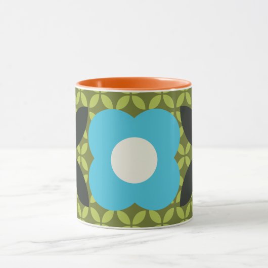 Mug Fleur rétro, Geo Motif bleu clair et vert (Centre)
