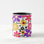 Mug Fleur rétro, lumineux rétro, floral, rouge et jaun (Centre)