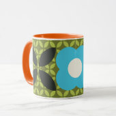 Mug Fleur Rétro, motif géométrique bleu clair et vert (Devant gauche)