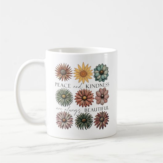 Mug Fleur Rétro Paix et Gentillesse (Gauche)