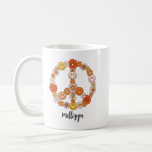 Mug Fleur Rétro Paix et Gentillesse (Gauche)