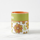 Mug Fleur rétro personnalisée Orange Vert (Centre)