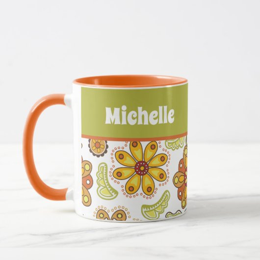 Mug Fleur rétro personnalisée Orange Vert (Gauche)