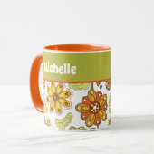 Mug Fleur rétro personnalisée Orange Vert (Devant gauche)