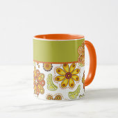 Mug Fleur rétro personnalisée Orange Vert (Devant droit)