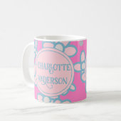 Mug Fleur rétro rose personnalisée (Devant gauche)