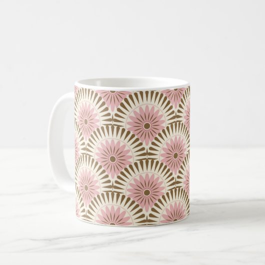Mug Fleur rétro Sunrise - rose et marron (Devant gauche)