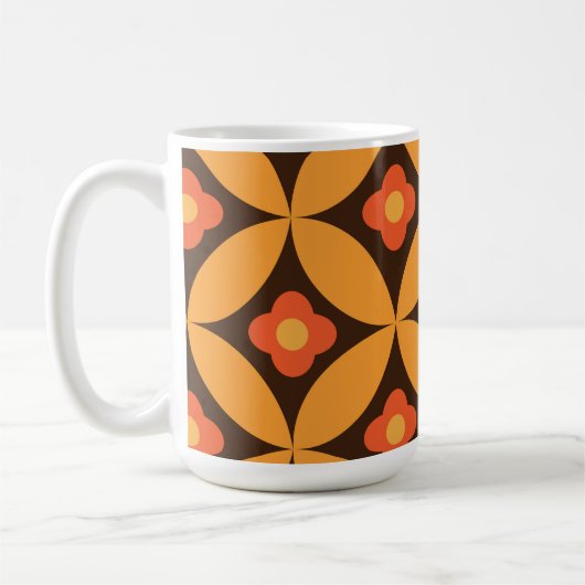Mug Fleur Rétro sur Cercles Orange du Milieu du Siècle (Gauche)
