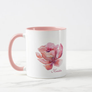 Mug Fleur rose à l'aquarelle dessinée à la main