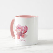 Mug Fleur rose à l'aquarelle dessinée à la main (Devant gauche)