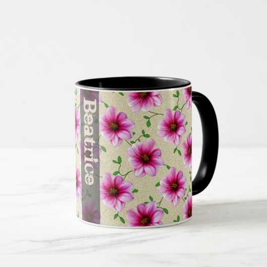 Mug Fleur rose botanique d'été doux avec le nom (Devant droit)