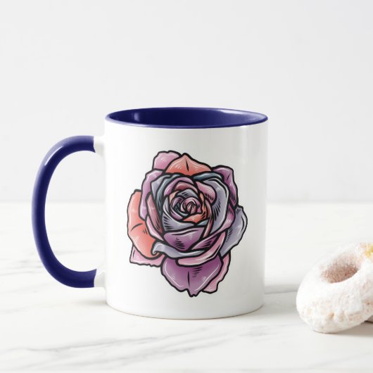 Mug Fleur Rose coloré (Avec donut)