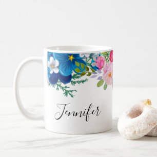 Mug Fleur rose et bleu fantaisie été