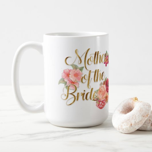 Mug Fleur rose et or pour la mère de la mariée (Avec donut)
