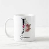 Mug Fleur rose monogrammée initiale J (Gauche)