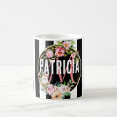 Mug fleur rose noir et blanc Stripes monogramme (Centre)