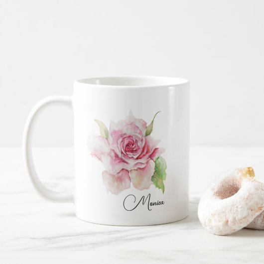 Mug Fleur rose tendre romantique (Avec donut)