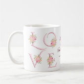 Mug Fleur rose vif Love typographie Valentines Day (Gauche)