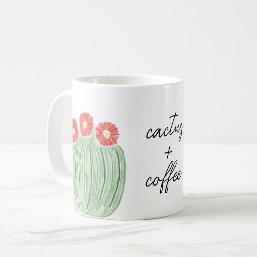 Mug Fleur Rouge Baril Cactus Plus Aquarelle de café (Devant gauche)