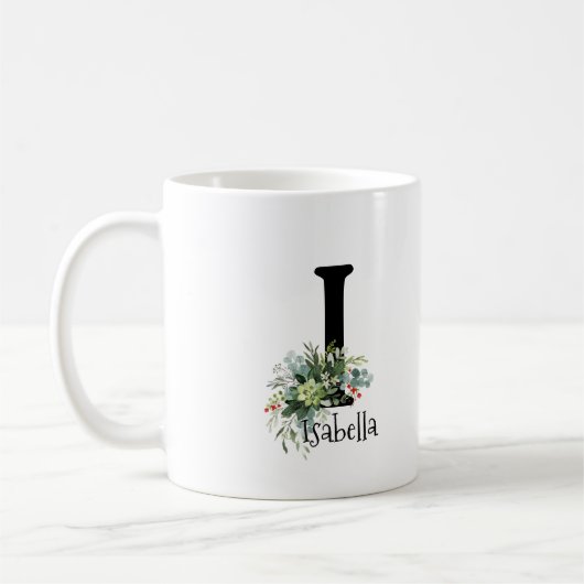 Mug Fleur rouge d'eucalyptus initiale d'aquarelle (Gauche)