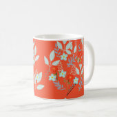 Mug Fleur rouge + Feuilles de mandarine (Devant droit)