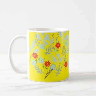 Mug Fleur rouge + feuilles jaunes