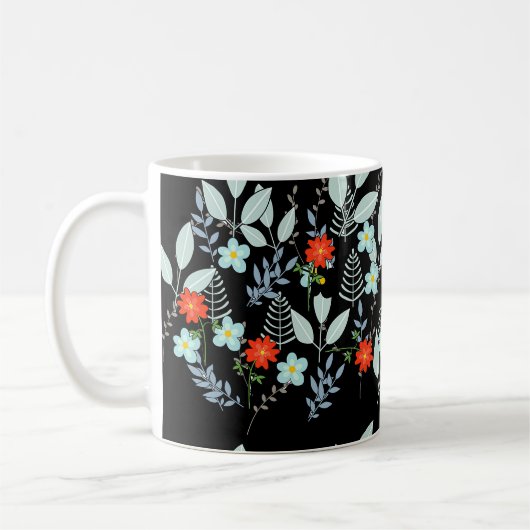 Mug Fleur rouge + Feuilles noires (Gauche)