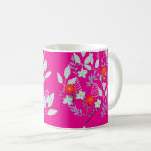 Mug Fleur rouge + Feuilles Rose Chaud (Devant droit)