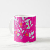 Mug Fleur rouge + Feuilles Rose Chaud (Devant gauche)