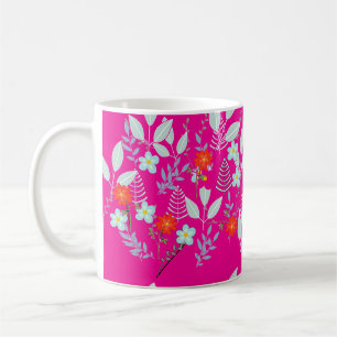 Mug Fleur rouge + Feuilles Rose Chaud