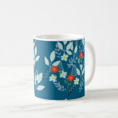 Mug Fleur rouge + feuilles sarcelle (Devant droit)
