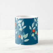 Mug Fleur rouge + feuilles sarcelle (Centre)