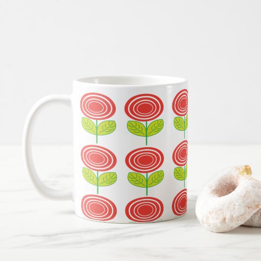 Mug Fleur Rouge Floral Géométrique (Avec donut)