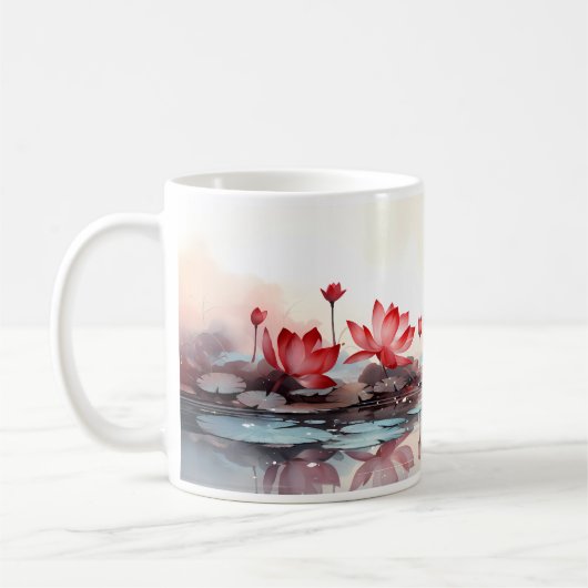 Mug Fleur Rouge Lotus Sur Votre Musique (Gauche)