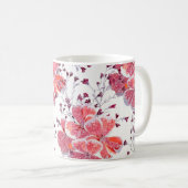 Mug Fleur rouge rose sur blanc. (Devant droit)