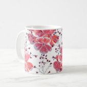 Mug Fleur rouge rose sur blanc. (Devant gauche)