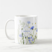 Mug Fleur sauvage bleue de monogramme personnalisée (Gauche)