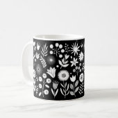Mug Fleur sauvage Boho noir et blanc (Devant gauche)