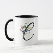 Mug Fleur sauvage coloré et noir initial "C" jolie (Gauche)