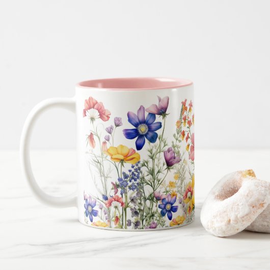 Mug fleur sauvage, Coupe Fleur, Coupe Floral Café (Avec donut)