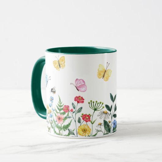 Mug Fleur sauvage d'aquarelle Pré avec papillons (Devant gauche)