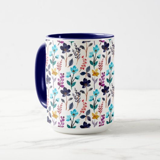 Mug Fleur sauvage d'automne bleu et violet deux tons (Devant gauche)