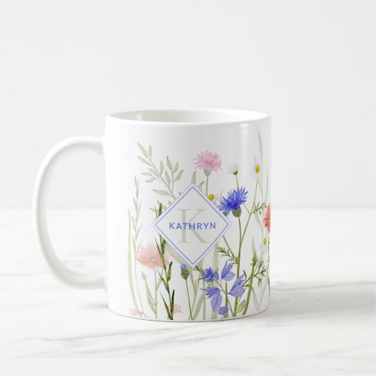 Mug Fleur sauvage de monogramme arc-en-ciel Personnel (Gauche)