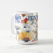 Mug Fleur sauvage Gold Blue personnalisé (Devant gauche)