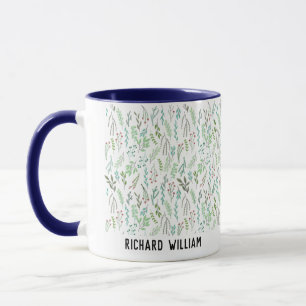 Mug Fleur Sauvage Minimale Élégant Cadeau Noël Bleu