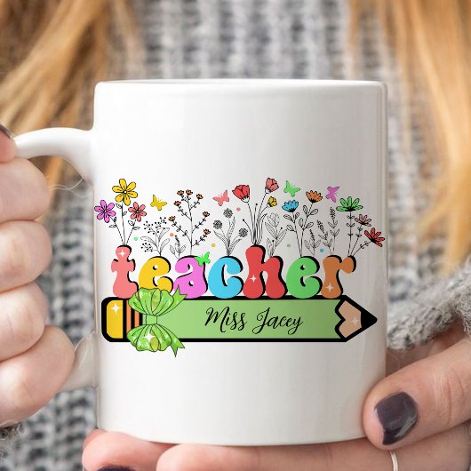 Mug Fleur sauvage Nom de l'enseignant Personnalisé, ca