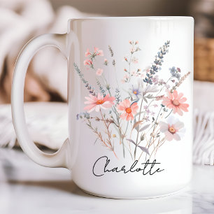 Mug Fleur sauvage personnalisée, cadeau pour elle 