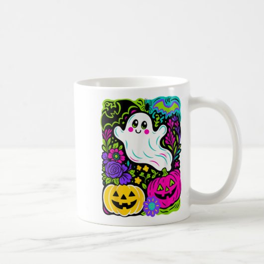Mug Fleur sauvage rétro Boho Ghost Floral Halloween Cu (Droite)
